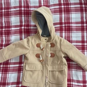 Toddler 18 month toggle tan coat with hood and warm lining